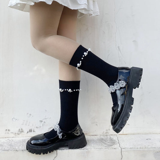 Black And White Pearl Socks Women's Tube Socks