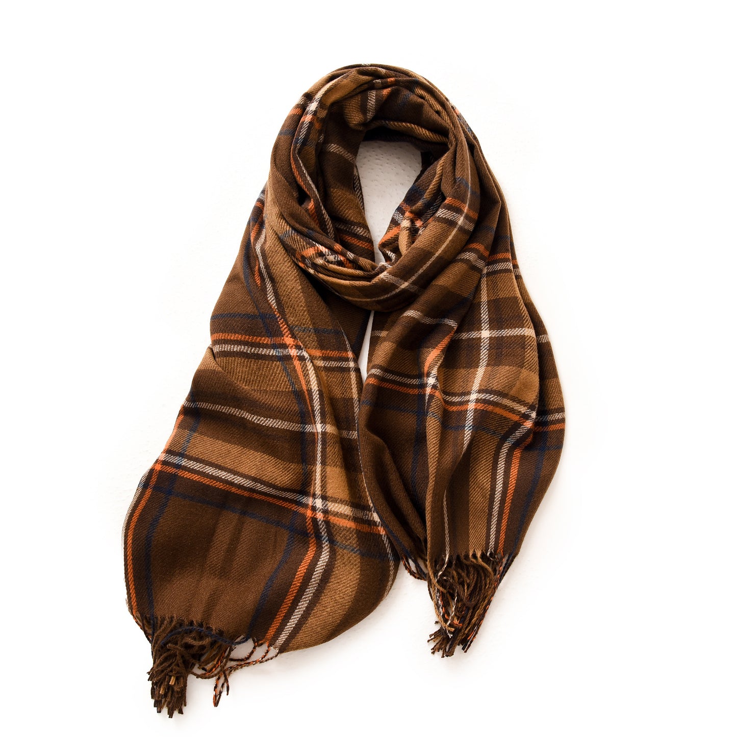 Elegant Plaid Warm Tassel Scarf Women's Mid-length