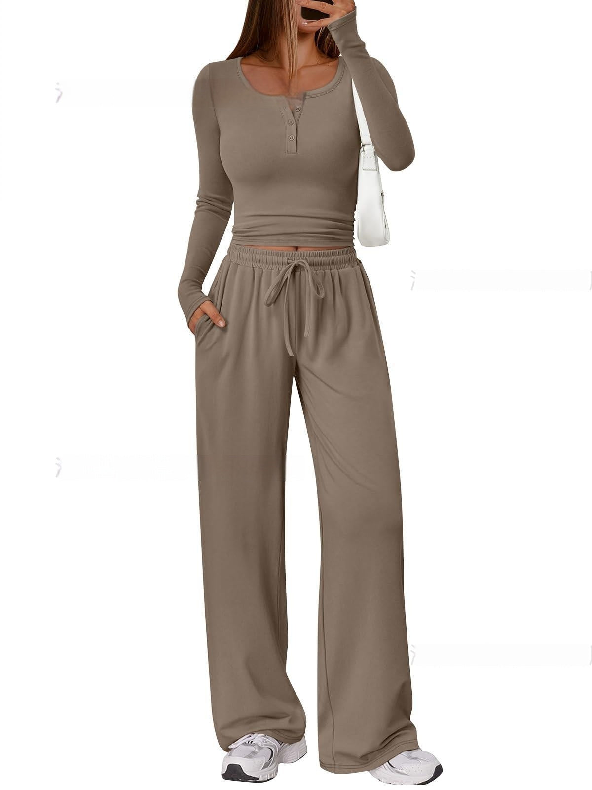 Comfortable Casual Long-sleeve Wide-leg Pants Set For Sports
