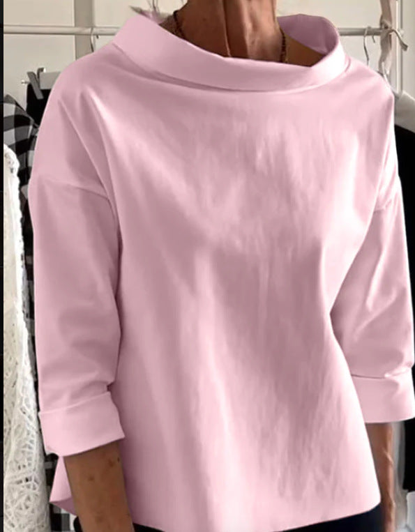Fleece Shirt Women's Cotton Polyester Long Sleeve Half Turtleneck Women's Sweater