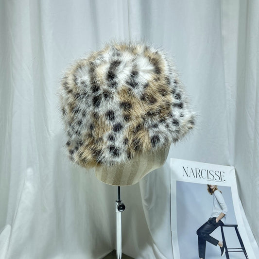 Designer Model Leopard Print Plush Fisherman Hat Children