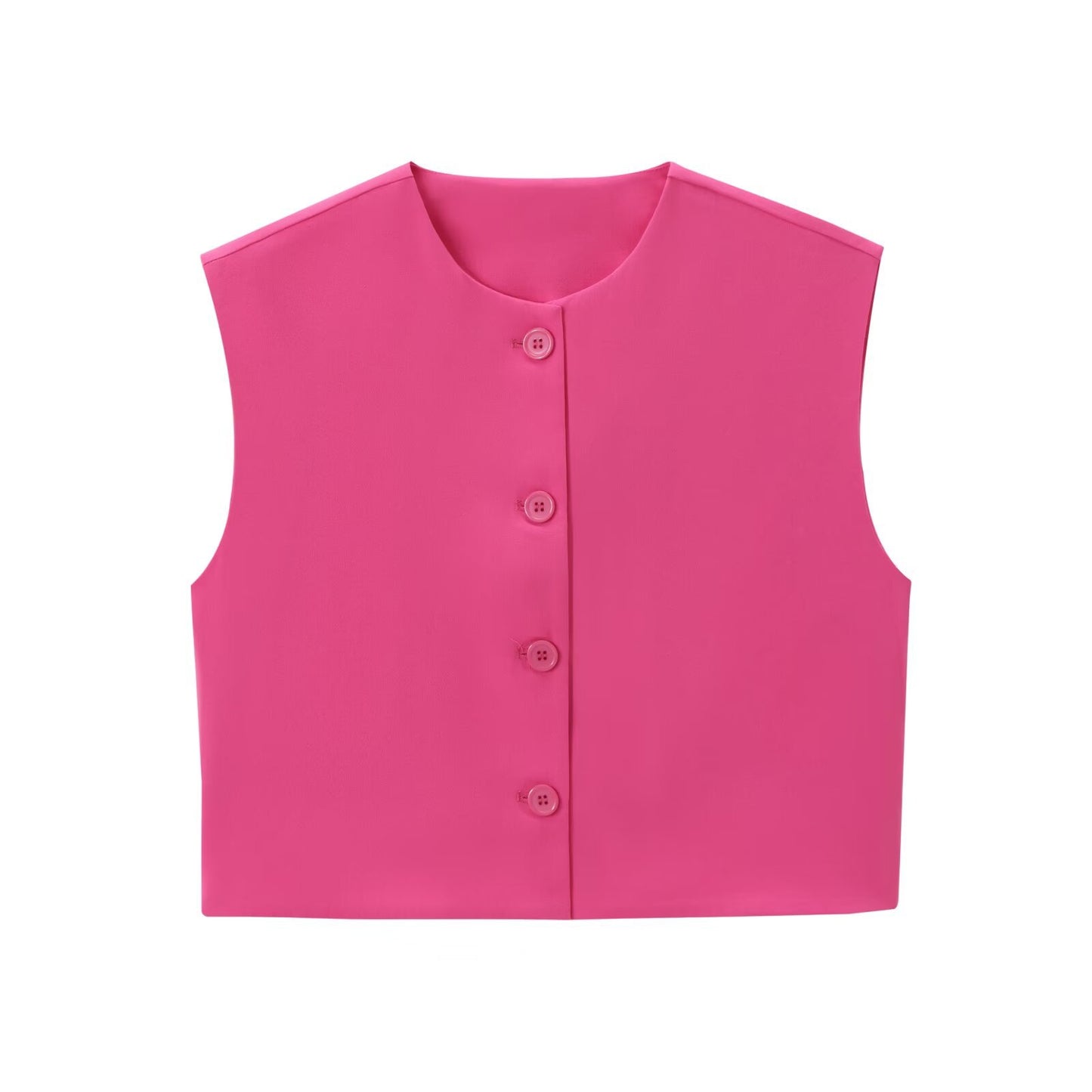 Fashion Solid Color Decorated Row Button Sleeveless Vest Top