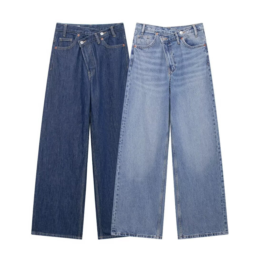 Højtaljede vide ben-jeans, behagelige til hverdag, casual og alsidige