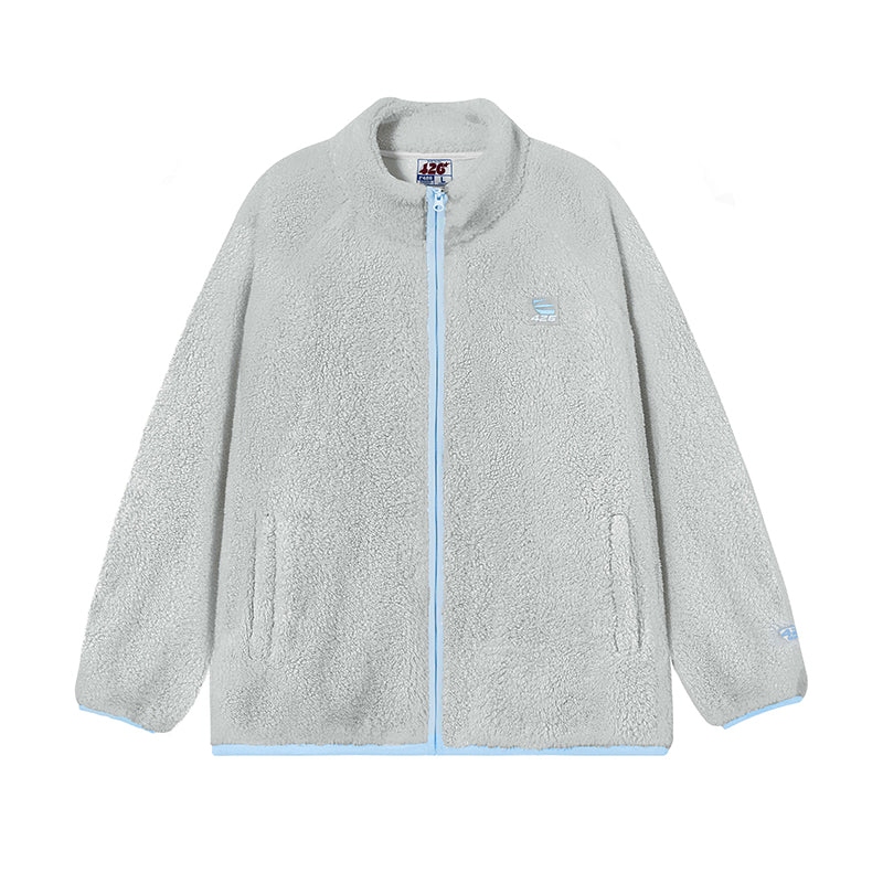 Loose Contrasting Color Edging Comfortable Cotton Plush Jacket