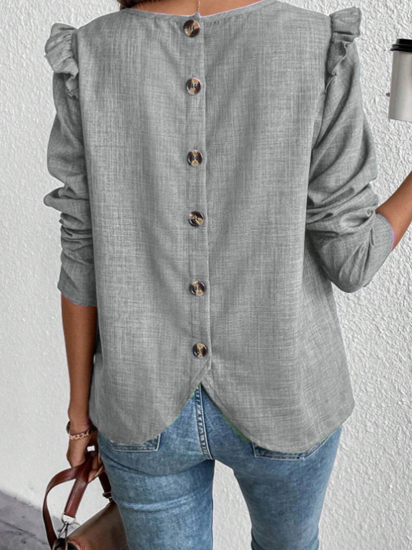 Long Sleeve Solid Color Back Single-breasted Fashion