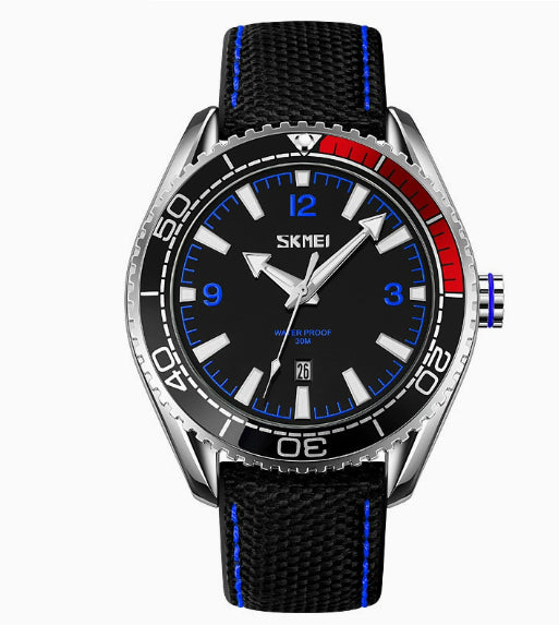 Rotating Dial Watch Outdoor Casual Business Waterproof Quartz Leather Strap For Men