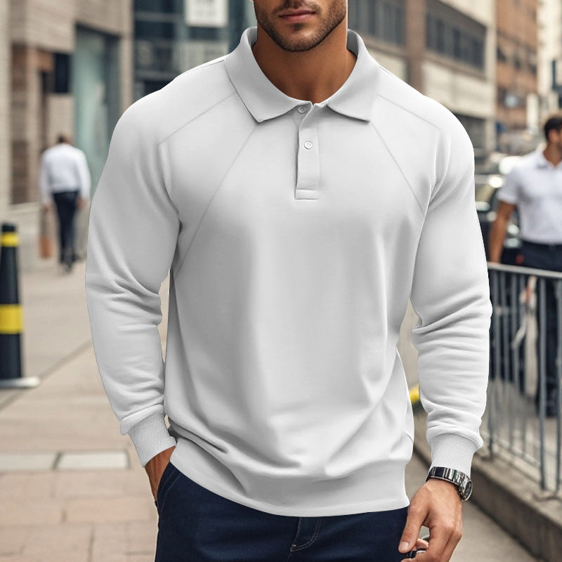 Spring And Autumn Polo Collar Solid Color Casual Bottoming American Polo Shirt Men