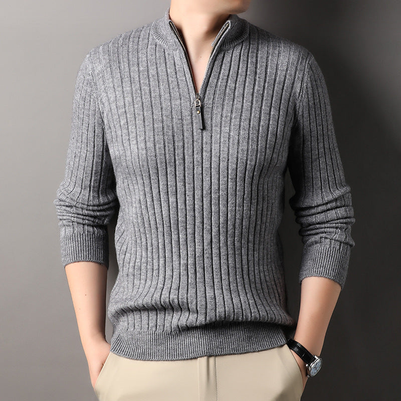Men's Pullover Half Zipper Sweater Vertical Stripes
