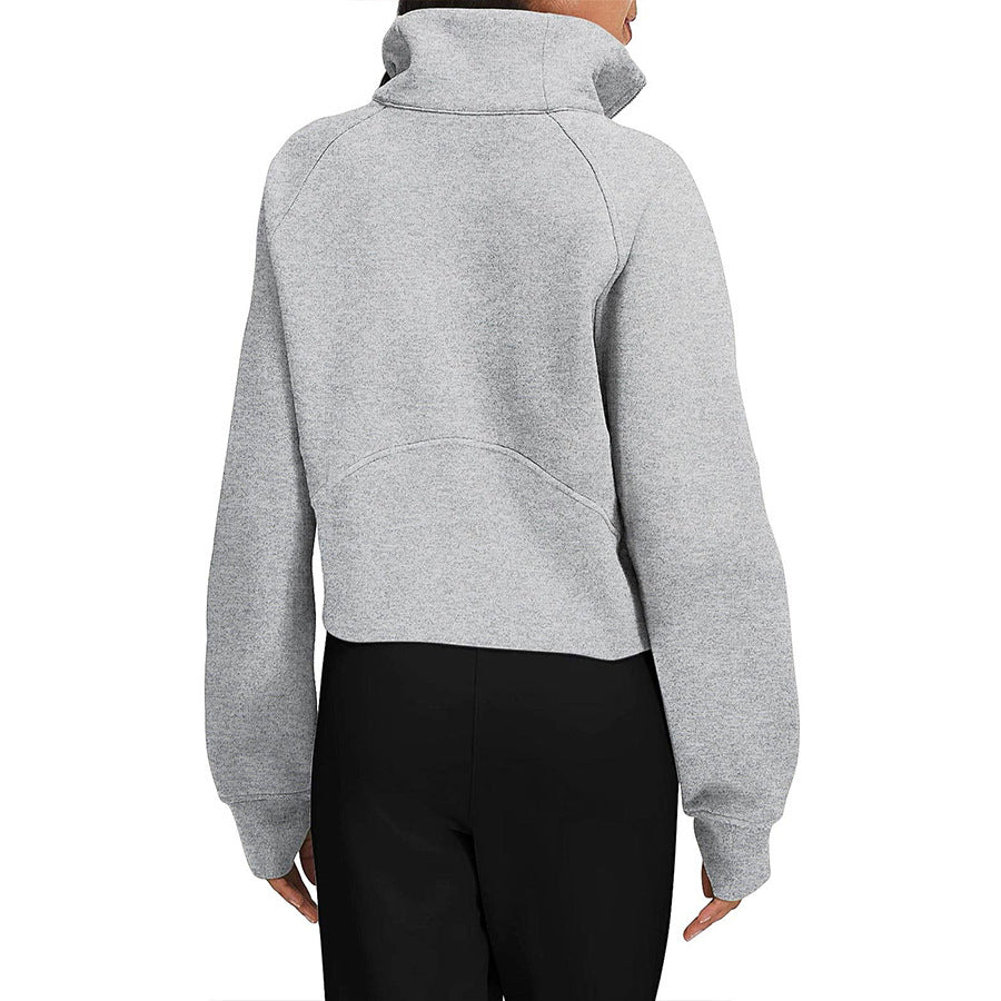Autumn And Winter Fleece Sweater Half Zipper Coat Stand Collar Pocket European And American Style Women Sweater