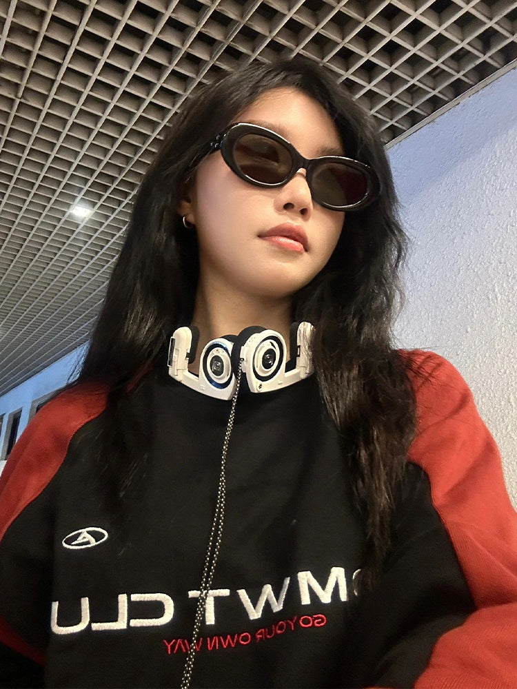 American Letter Embroidered Hiphop Sweater Loose Top