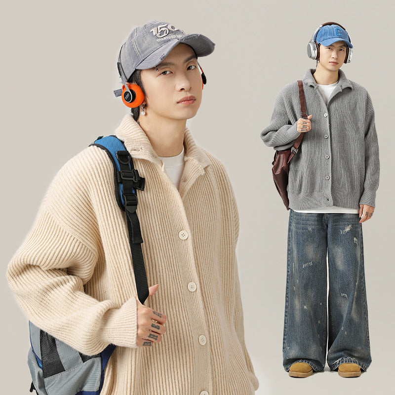 Japansk-inspireret Retro Turtleneck Cardigan Sweater til Mænd – Efterårs- og Vinterstil med Afslappet Udtryk