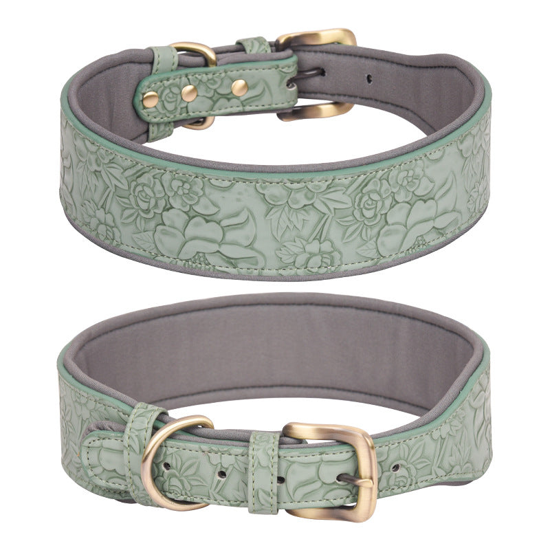 Embossed Leather Pet Collar Soft Space Cotton Substrate