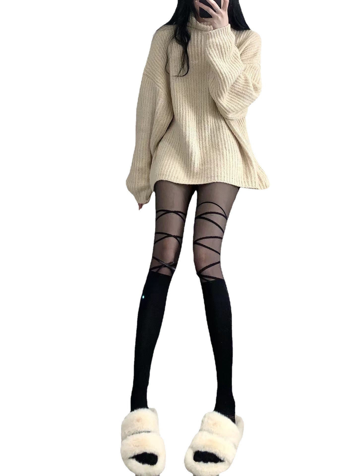 Japanese Style Cross Bow Velvet Stitching Pantyhose