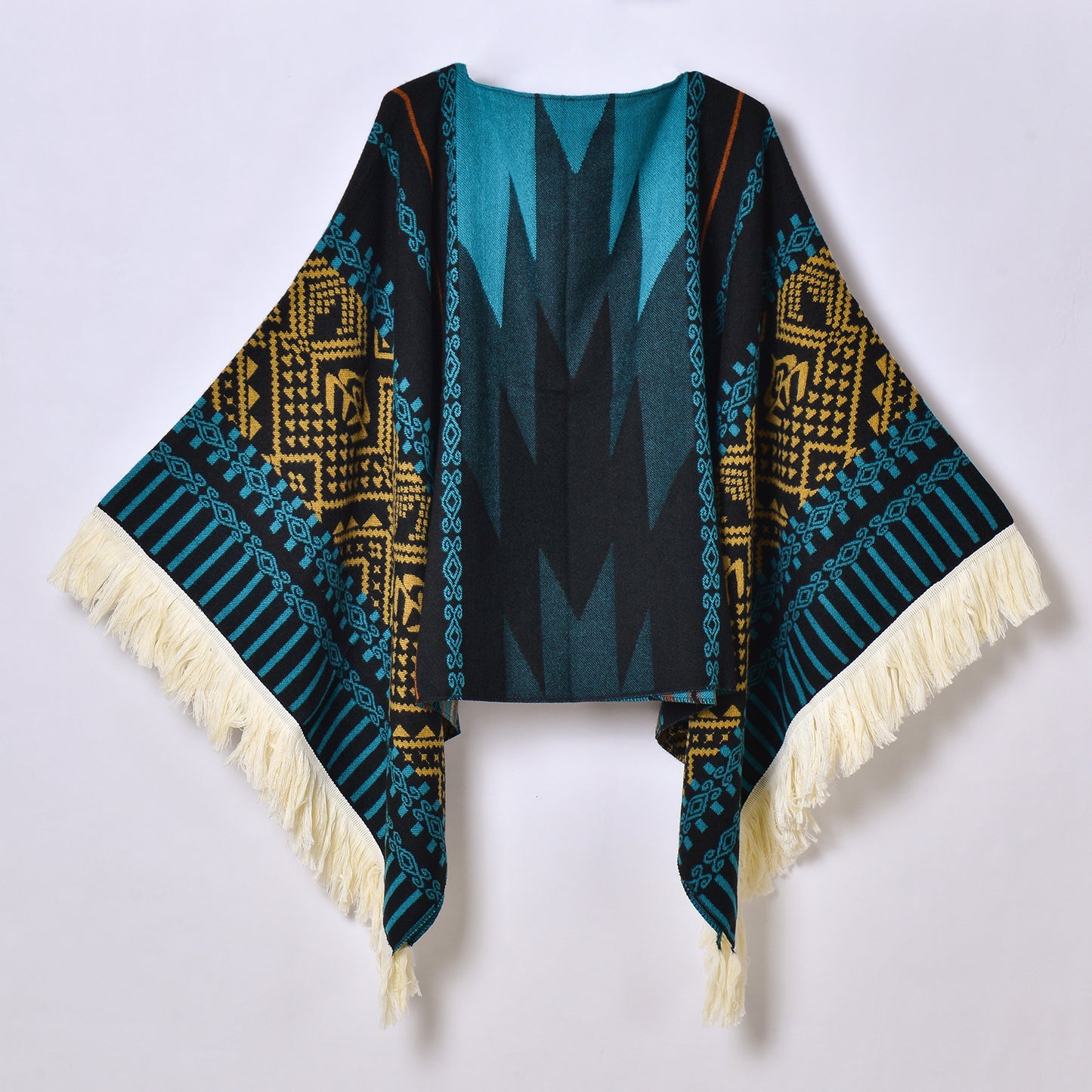 Western Denim Style Men's And Women's Shawl Tassel Pullover Keep Warm Outdoor Large Cloak