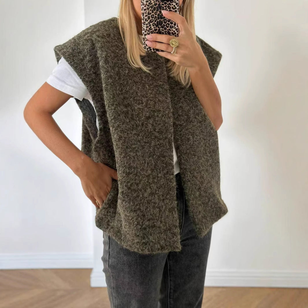 V-neck Double-sided Hand-stitched Wool Overcoat Vest