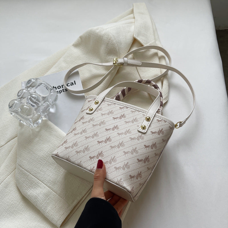 Ladies Premium Sense Textured Small Crossbody Portable Bucket Bag