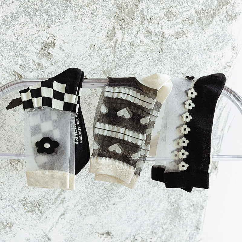 Cool Crystal Glass Silk Heart Socks
