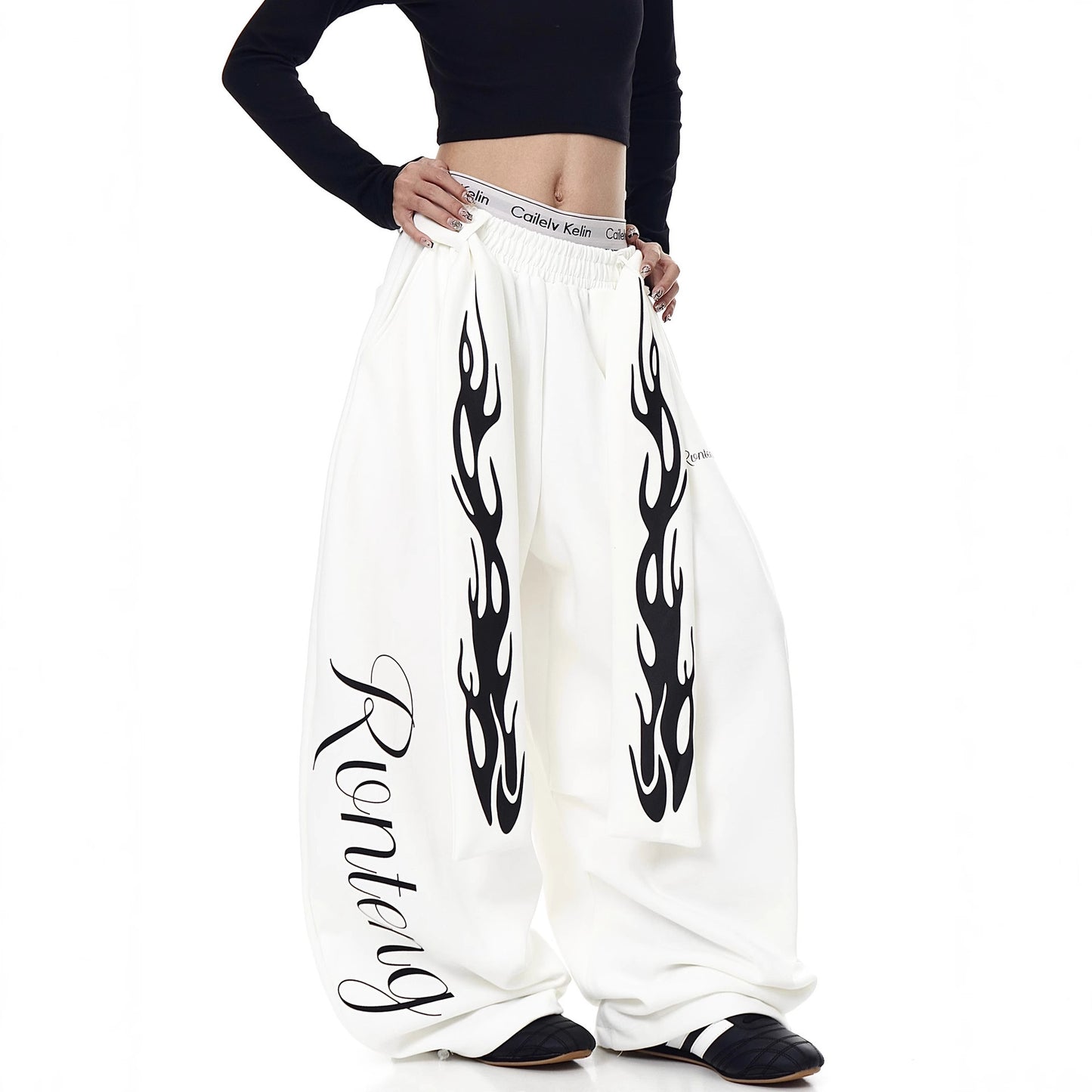 American Retro Flame-Print Belt Sickle For Women