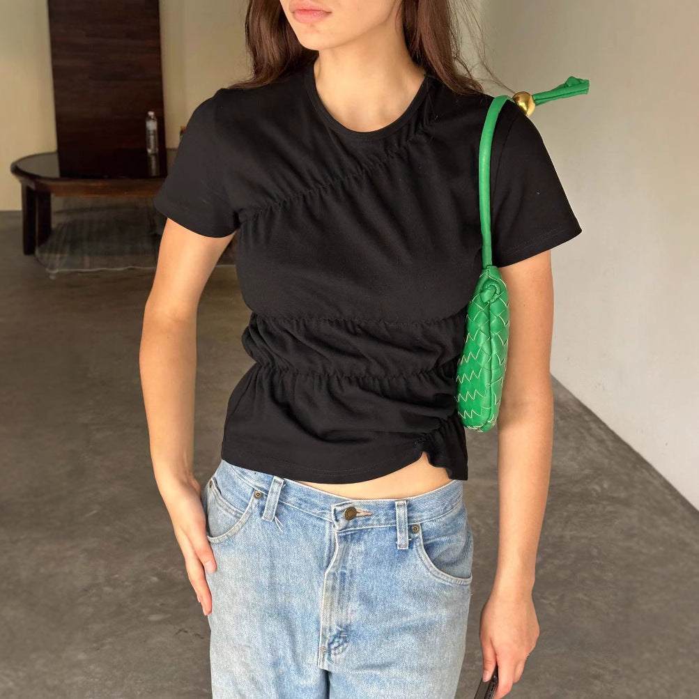 Personality Round Neck Casual Solid Color Short Sleeve