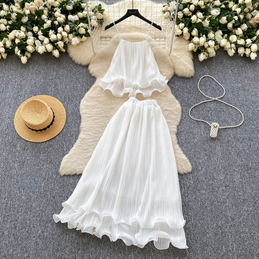 Fairy Holiday Set Camisole Top High-Waisted Ruffle-Pleated Skirt