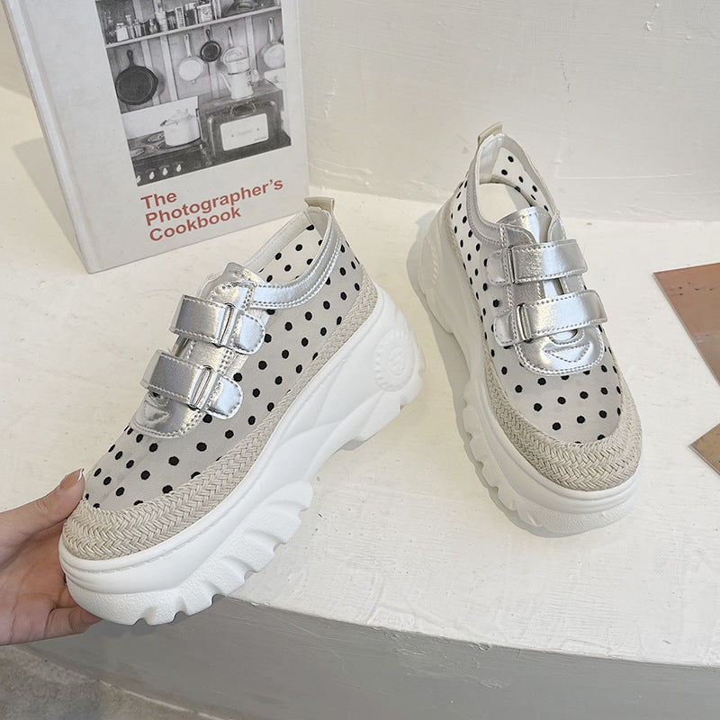 Women's Summer Breathable Mesh Thick-soled White Shoes