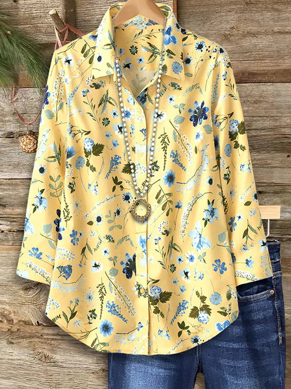 Elegant og moderigtig langærmet bluse med print til kvinder i Europa og Amerika