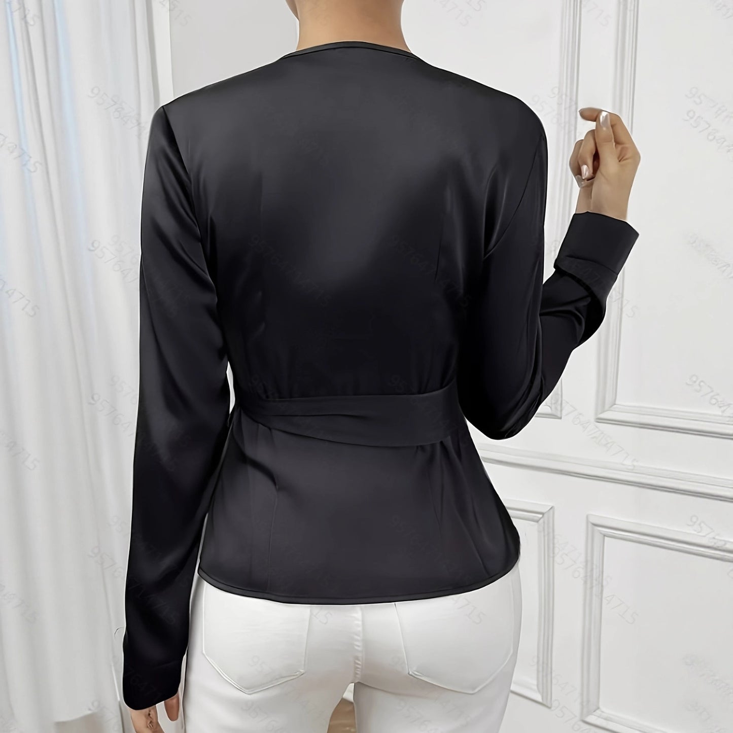 Luxury High-end Light Mature Waist-tie Long Sleeve Top