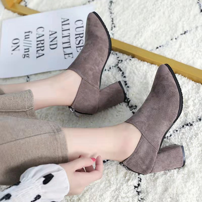Women's Single Boots High Heels All Match Solid Color