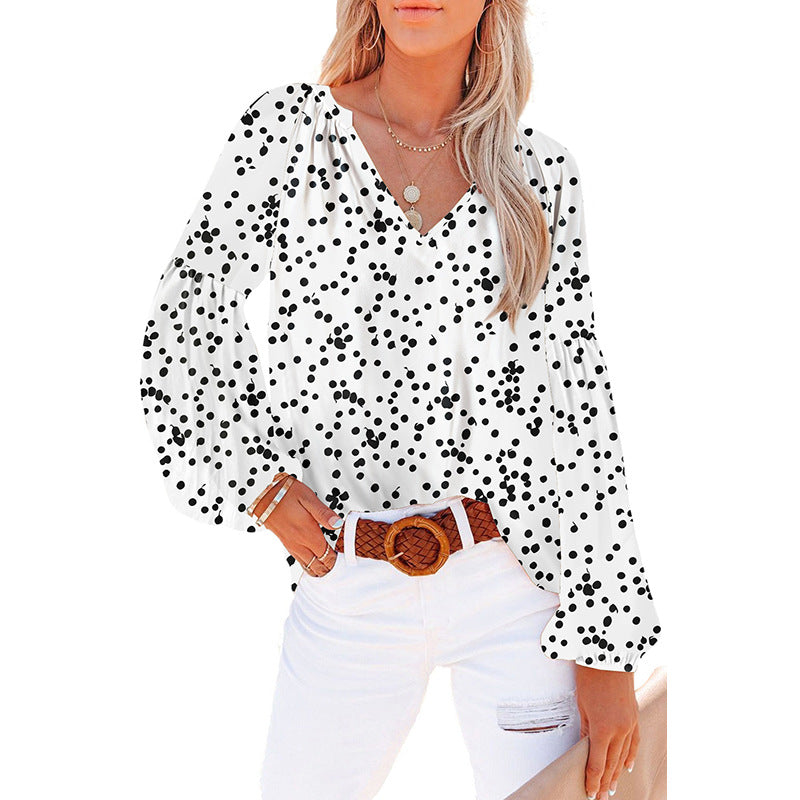 Dames Floral Chiffon Skjorte Løs V-hals Casual Top