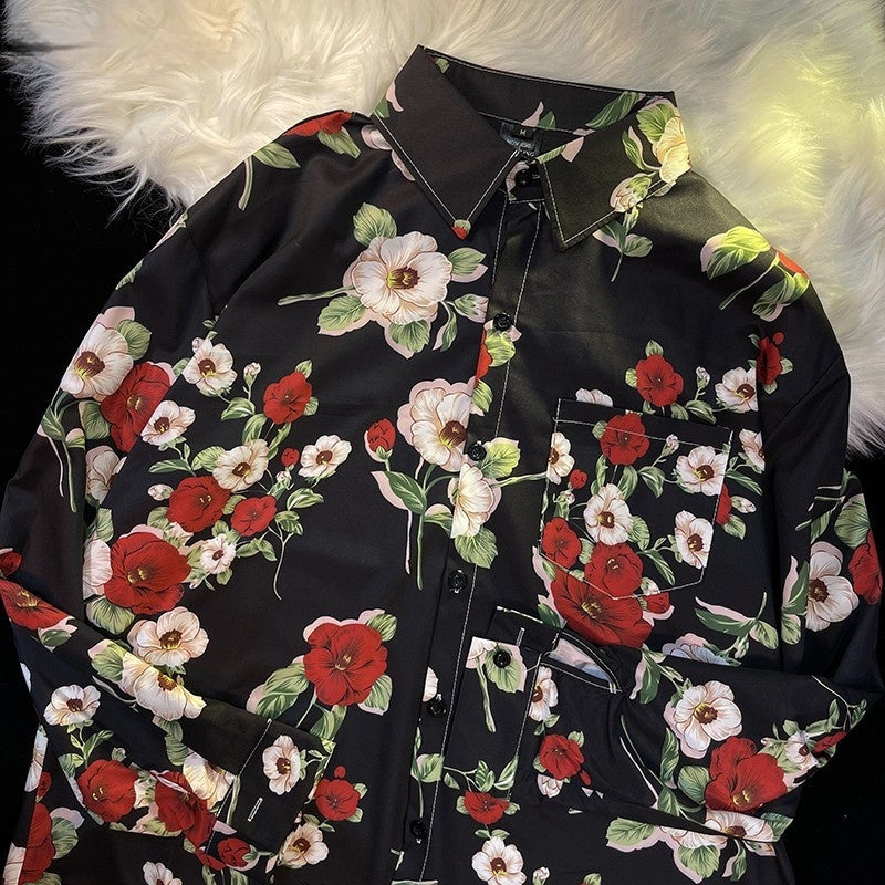 Pu Shuai Japanese-style Retro Hong Kong Style Printed Shirt Long Sleeve
