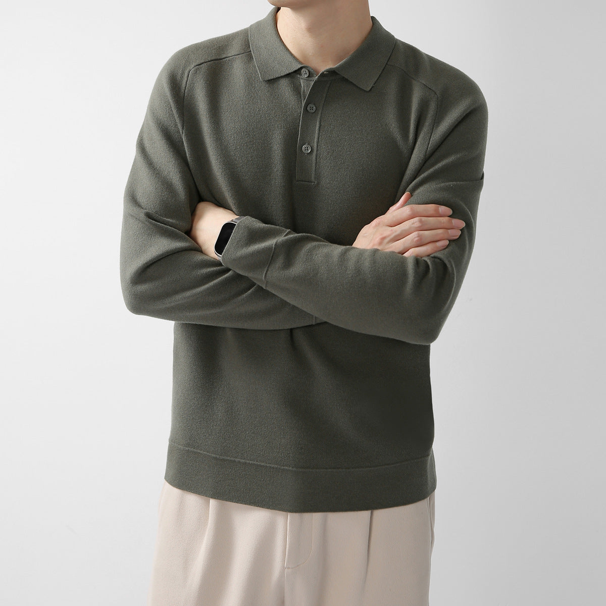 Afslappet Polo Striktrøje Hættetrøje Ensfarvet Mode Lammeuld Sweater