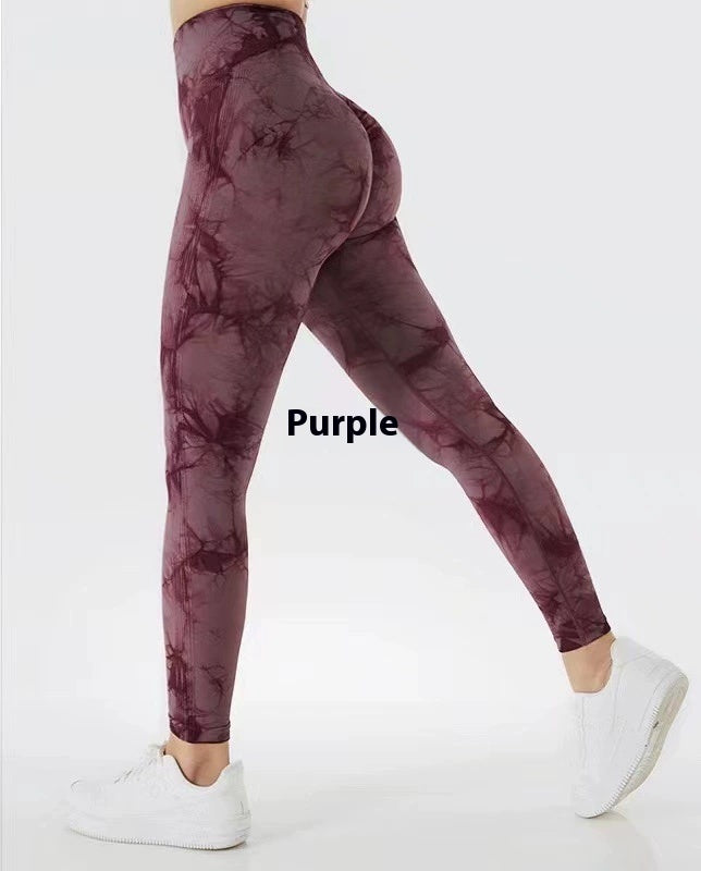 Stretchy Buttocks And Abdomen Yoga Pants Tie-Dye Nylon Sports Yoga Wear