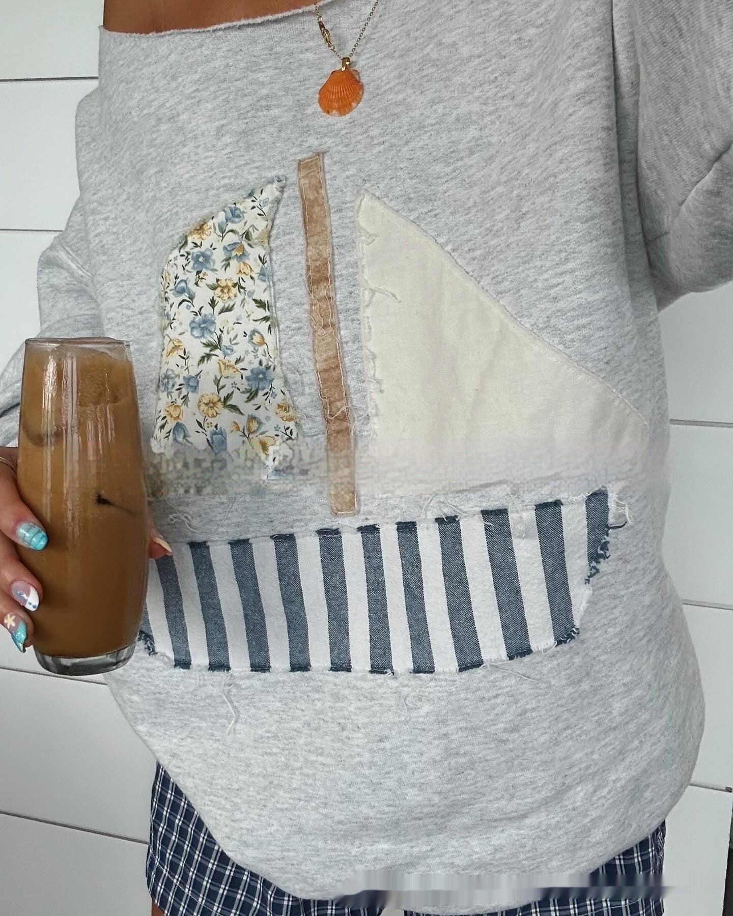 Kvinders Patch Off-shoulder To-vejs Pullover Sweater