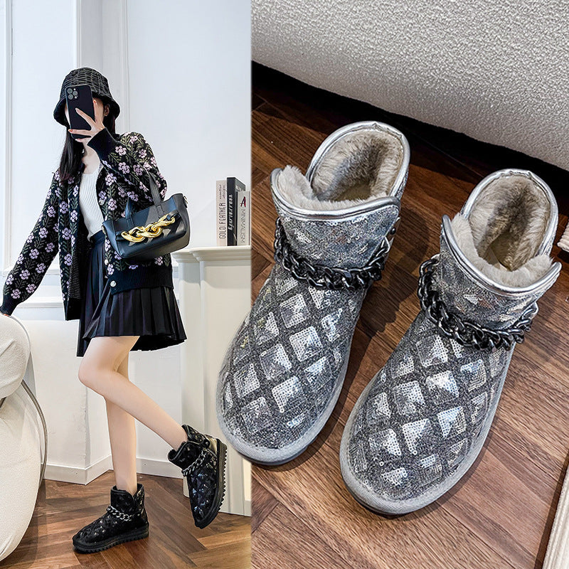 Winter New Korean Version Of The Chain Decorated Bread Shoes