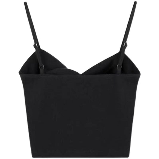 French Pure Desire Style Black Pleated Cropped Top Women