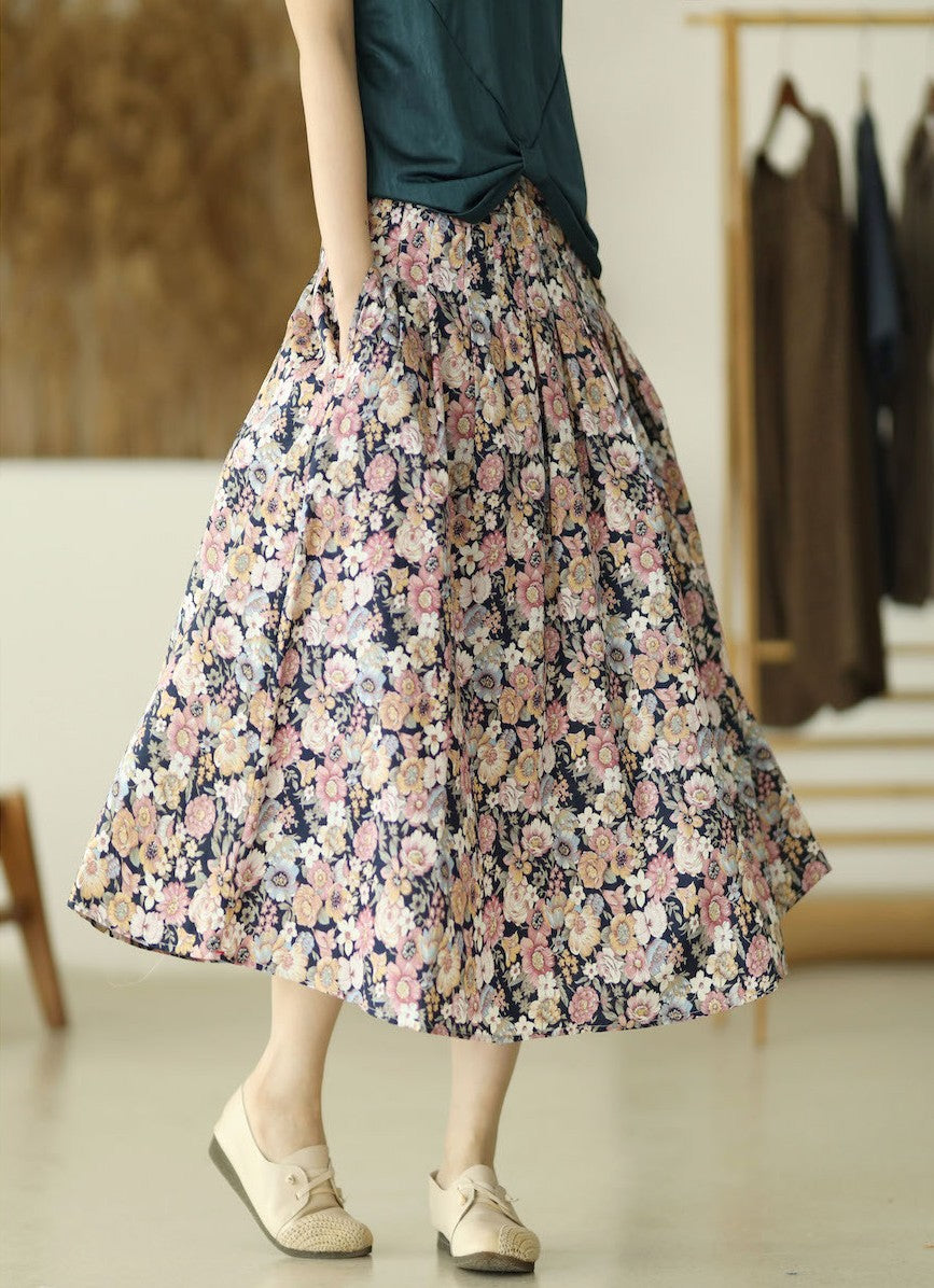 High Waist Retro Printed A- Line Loose Floral Skirt