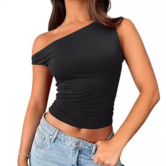 Womens Solid-color Off-shoulder Tank Top