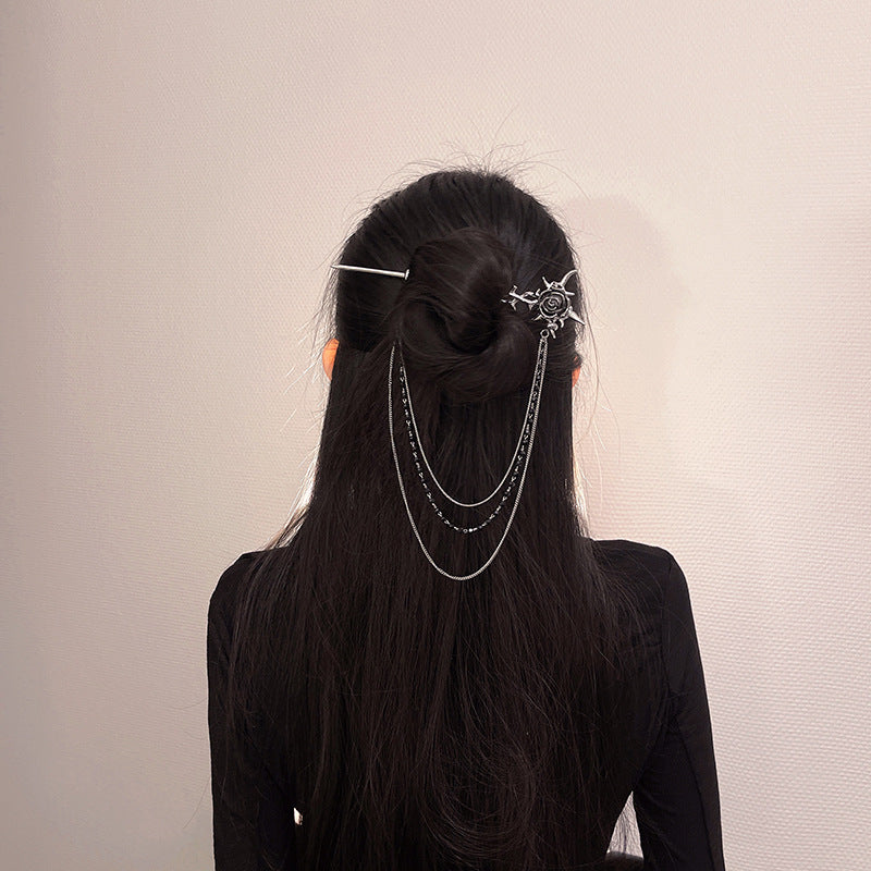 Rose-flower Chain Hairpin Minimalist And In A Fresh Chinese Style