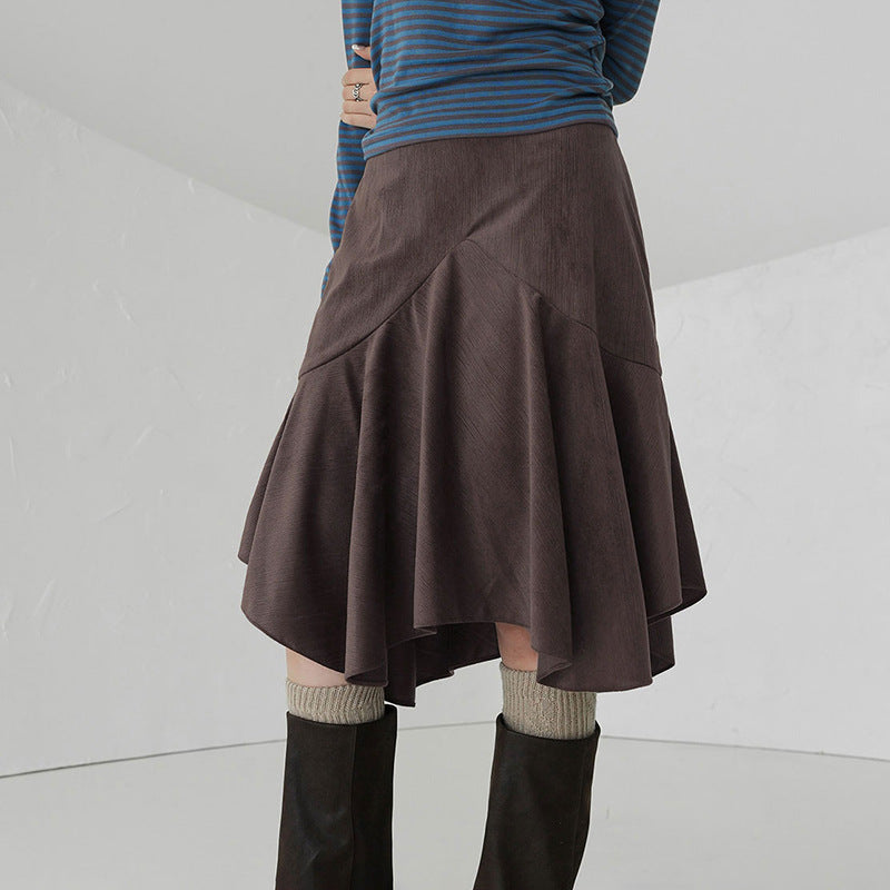 Autumn And Winter Retro Design Irregular Midi Skirt For Women
