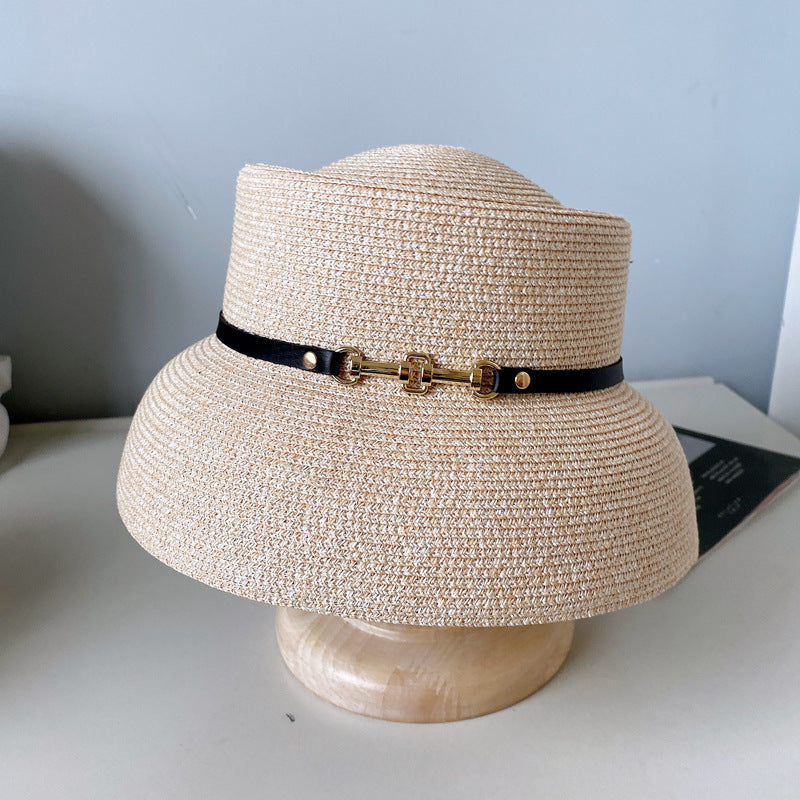 Women's Lampshade Shape Fashion Metal Belt Buckle Straw Hat