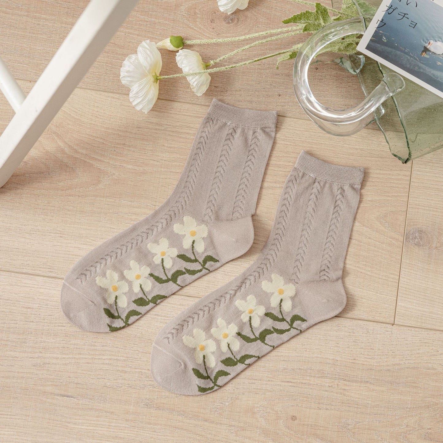 Cotton Women's Mesh Breathable Flower Socks