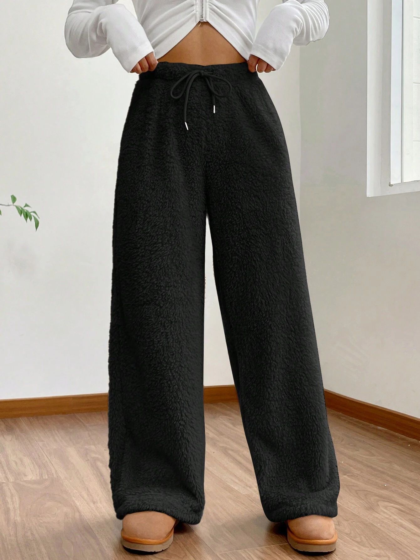 Plush Casual Loose Soft Wool Warm Home Pants