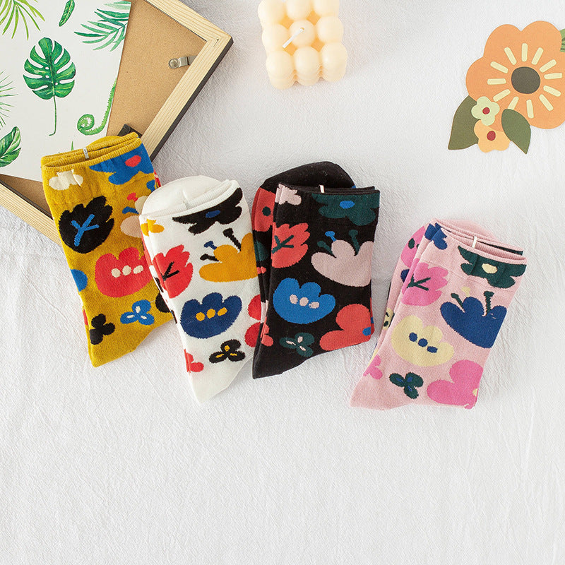 Summer Small Flower Socks Japanese Color Matching Cotton Socks Tube