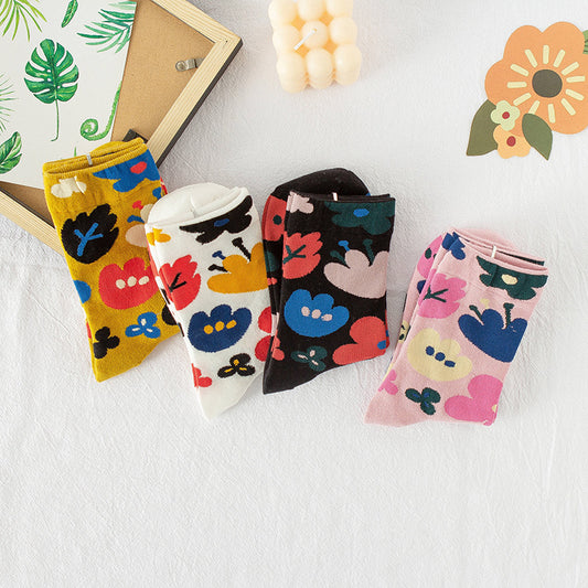 Summer Small Flower Socks Japanese Color Matching Cotton Socks Tube