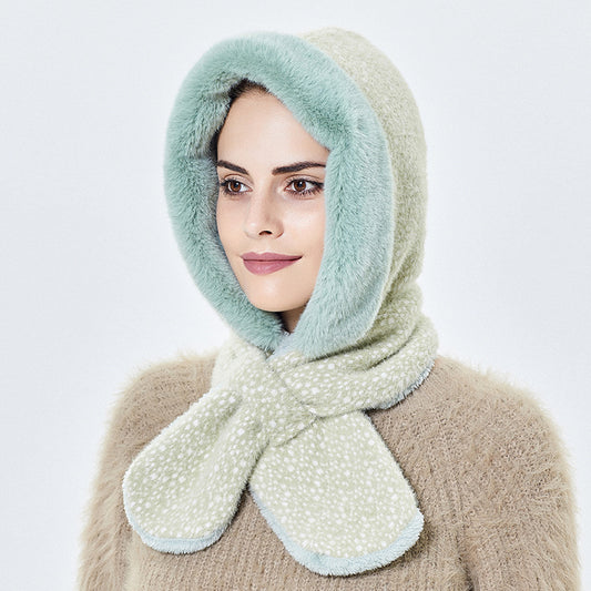 Women's All-match Plush Hooded Hat With Scarf