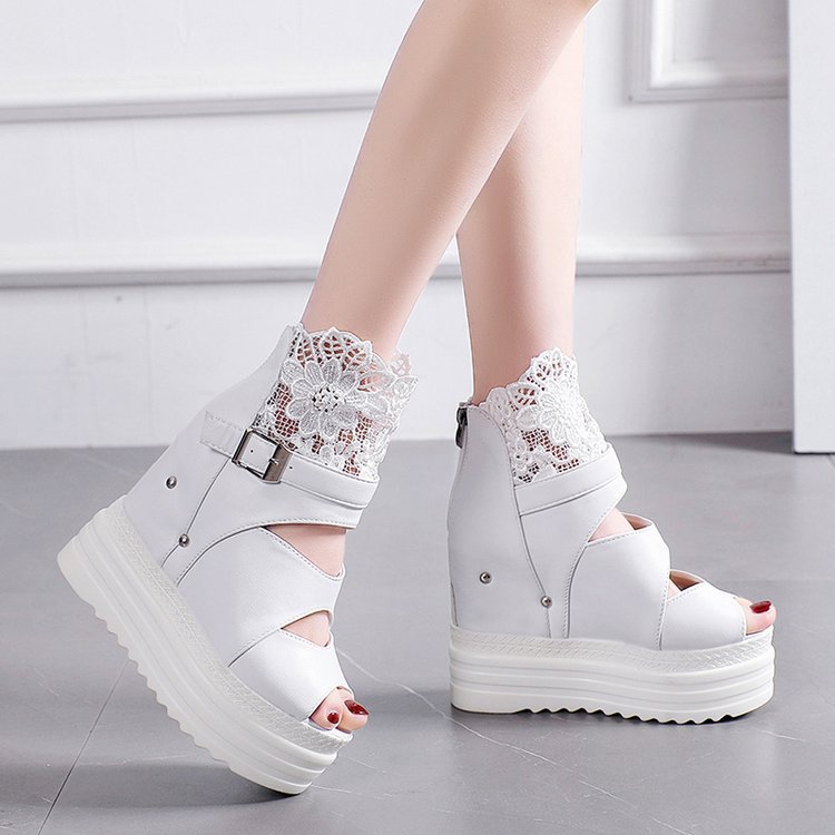 Suede Lace Fish Mouth Platform Wedge Romans