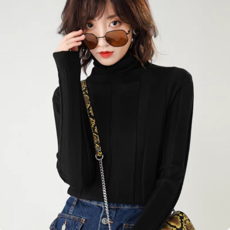 Hollow Pile Neck Turtleneck Loose Sweater