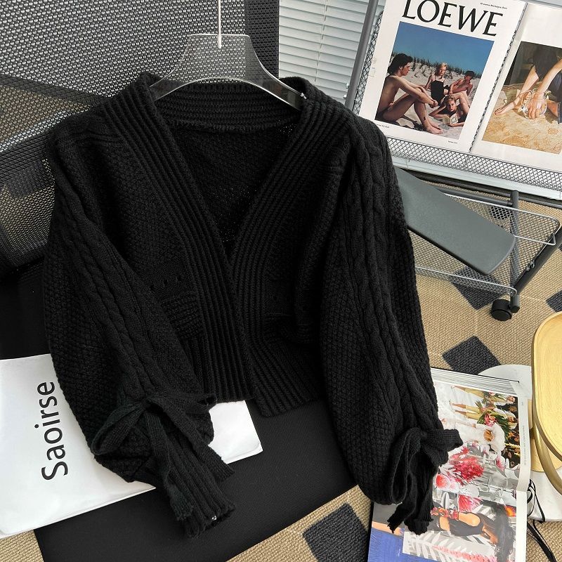 Western Style Outer Match Knitted Cardigan Loose Short Long Sleeve Top