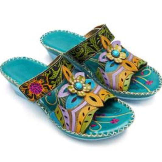 Women's Ethnic Sandals With Color Block Wedges