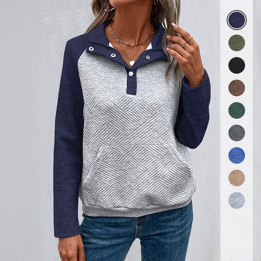 Casual And Minimalist Women's Color-Block Polo-Neck Hoodie